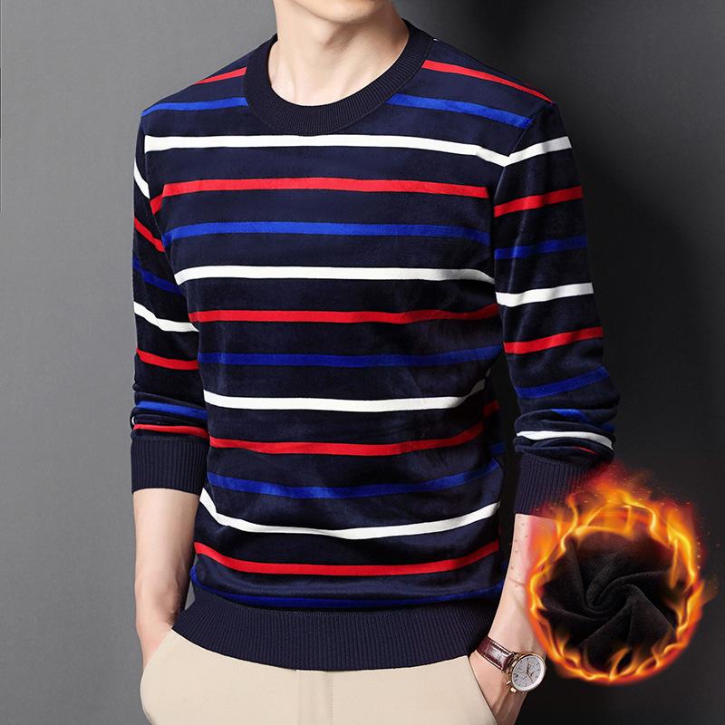 New Winter Velvet Thickened Sweater Men's Bottoming Shirt Double-sided Velvet Korean Style Fashionable Men's Sweater Men's Clothing