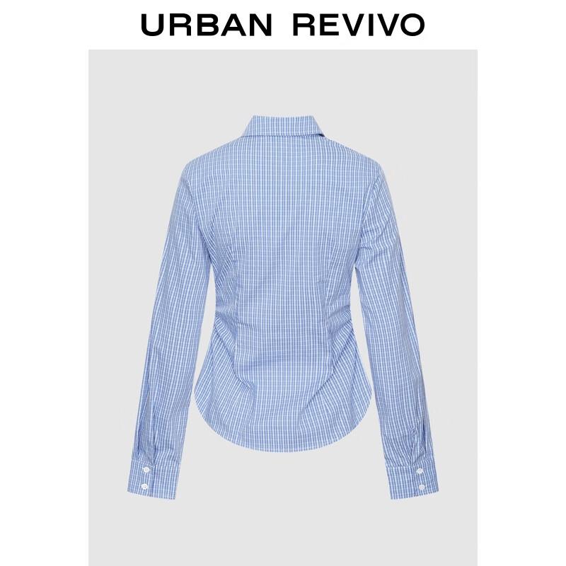 UR Women s Plaid Lapel Pleated Casual Shirt XXS