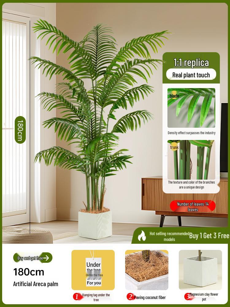 Luxury Fishtail Palm Artificial Tree for Indoor Living Room Decor - Bionic Green Plant In Pot for Floor Landscaping.