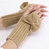 Women Short Bow Cable Knitted Warm Fingerless Gloves Outdoor Stretchy Arm Warmers Office Typing Wrist Gloves