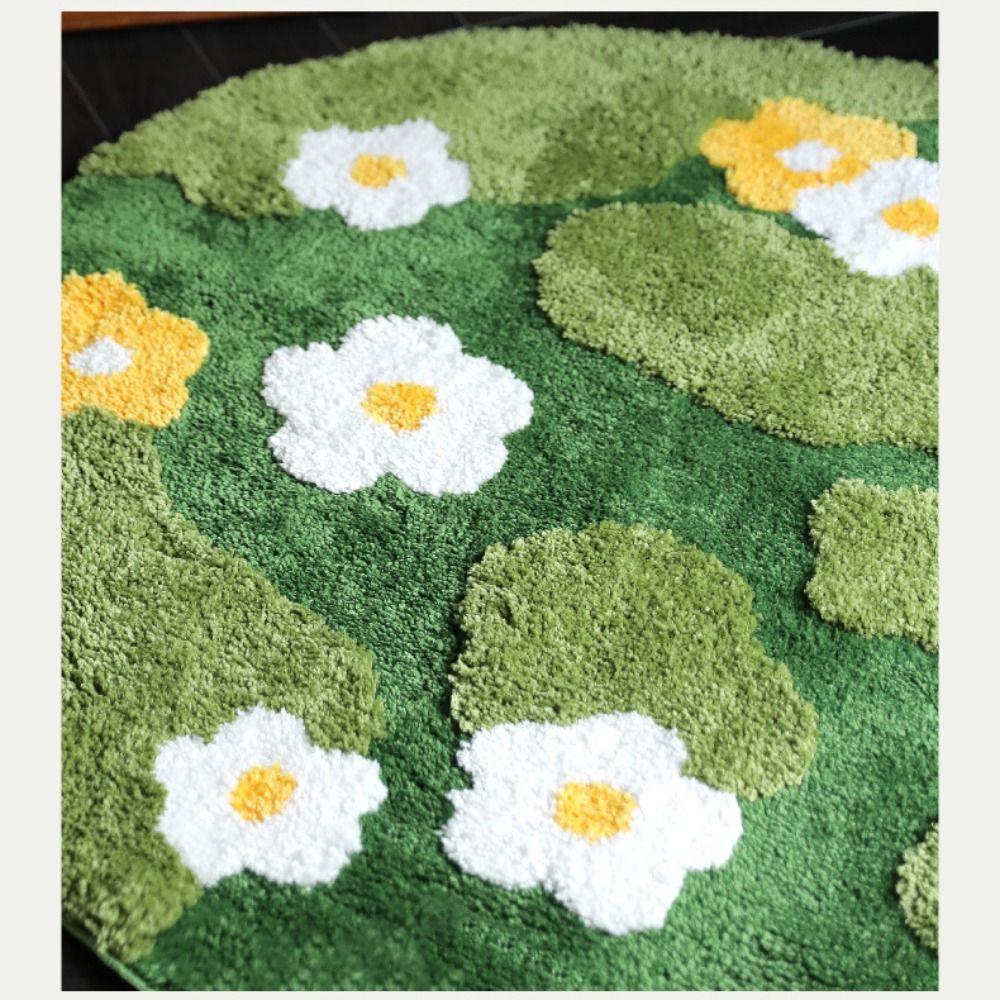 Green Moss Floral Mat Flocking Bedside Rugs  For Living Room Bedroom Home Decoration