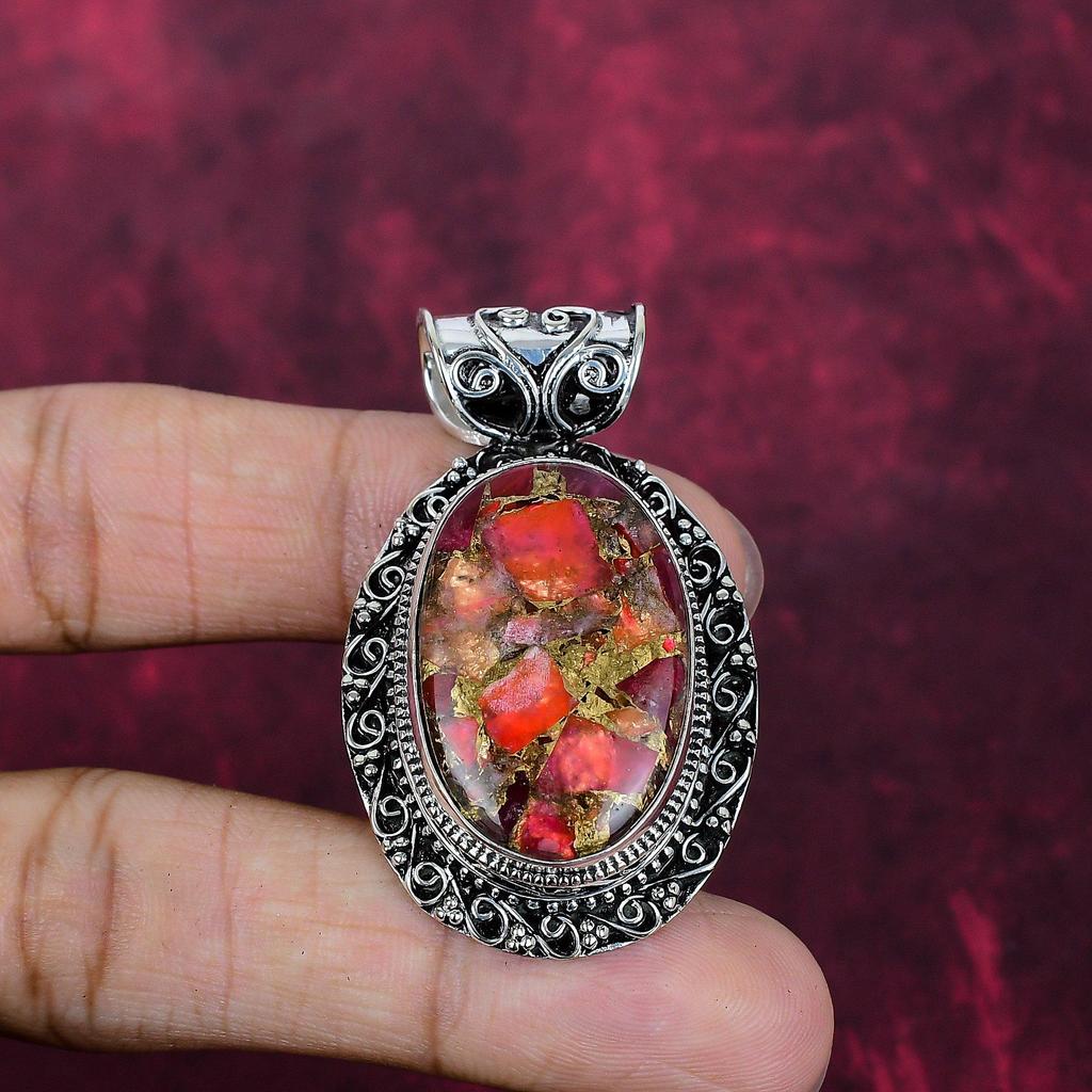 Copper Spiny Oyster Handmade Gemstone Pendant, 925 Solid Sterling Silver Pendant Beautiful Jewelry, Love Forever Gift