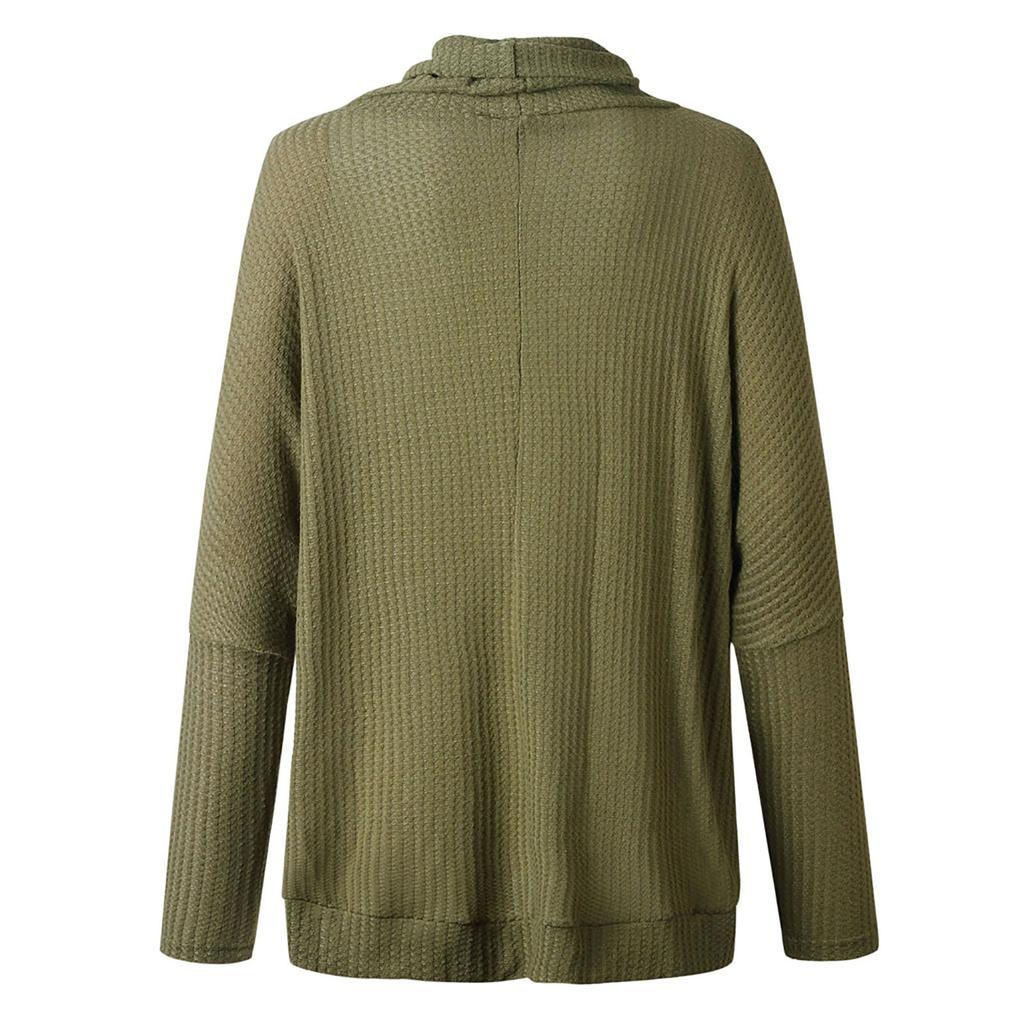 Women's  And Winter Loose Solid Color Irregular Hem Stitching Long-sleeved Pile Collar Knit Sweater Top