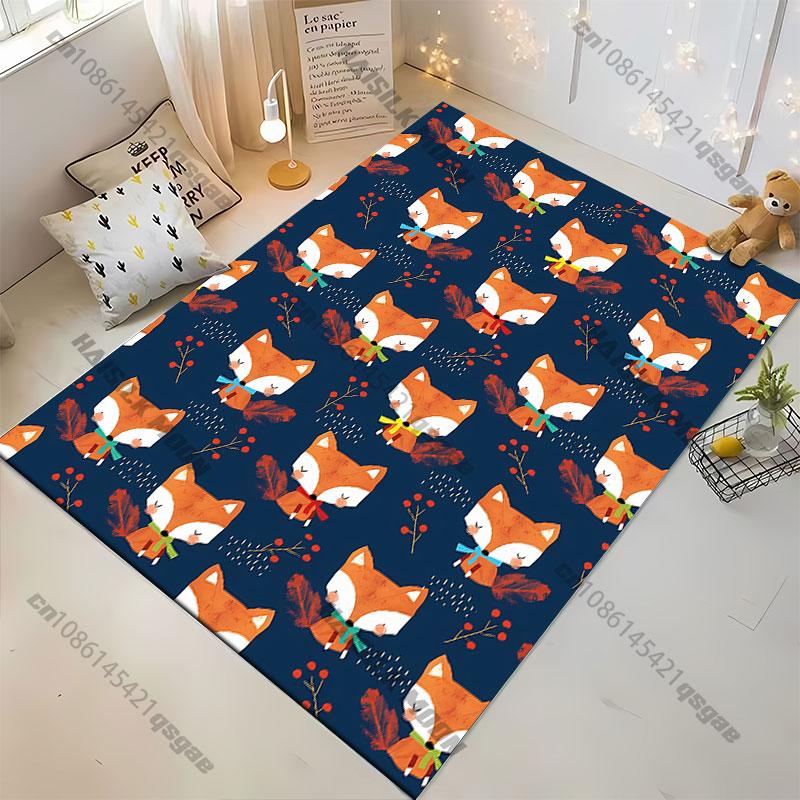 Cute Foxes with Colorful Scarves Carpet Yoga Living Room Room Decor Children's Crawling Mat Doormat Area Rug Games Mat
