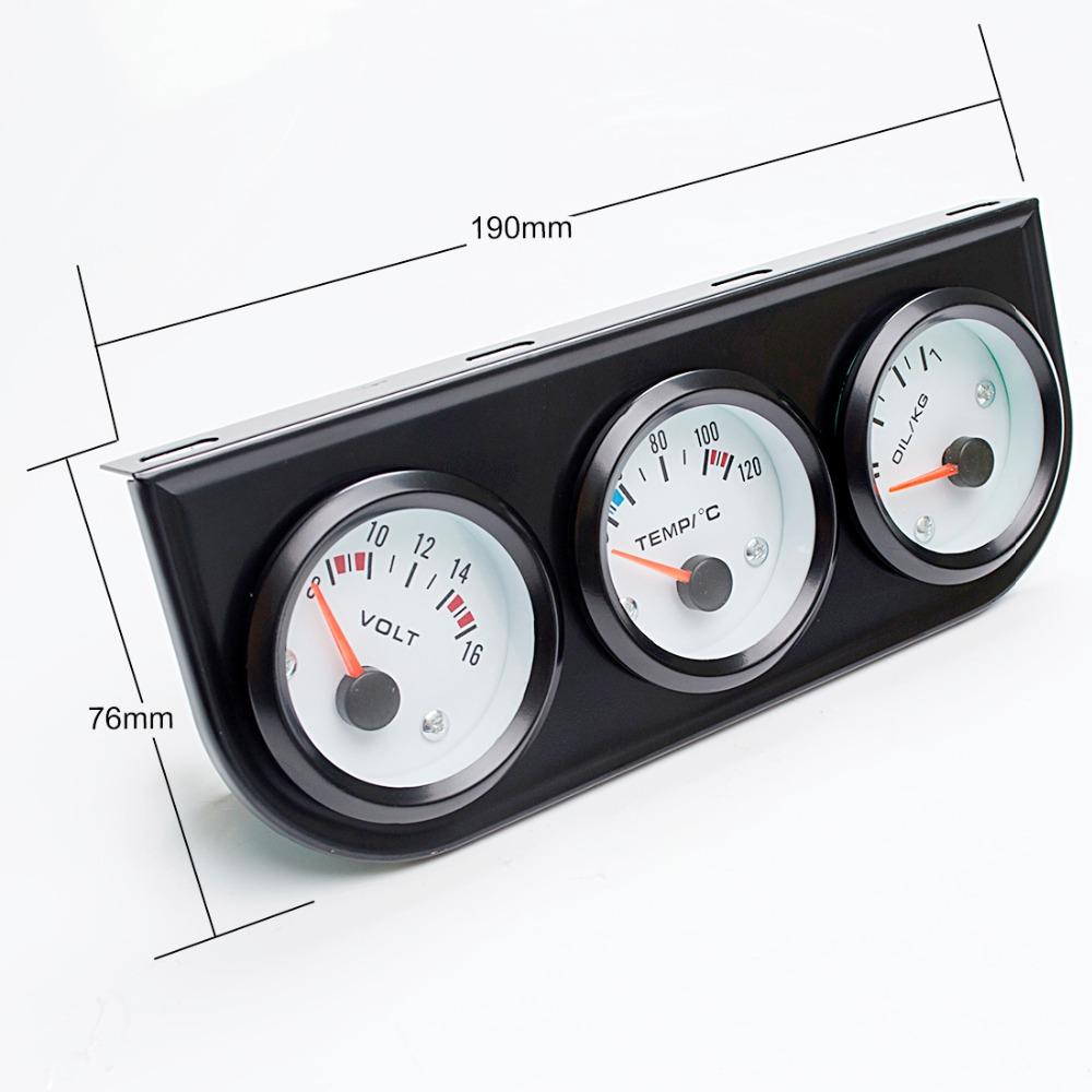 52mm Car Triple Gauge Voltmeter Water Temp Gauge (Celsius) Oil Pressure Gauge(Bar) 3 in 1 Car Modification Gauge With Sensor