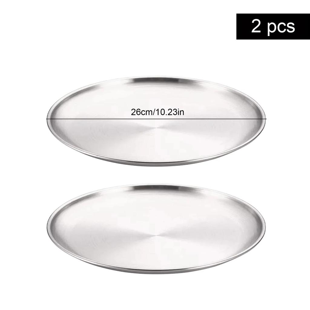 2Pcs Round Dining Stainless Steel Metal Disc Bone Spitting Dish High Quality Shallow Tray Silver BBQ Disc Kitchen Plate