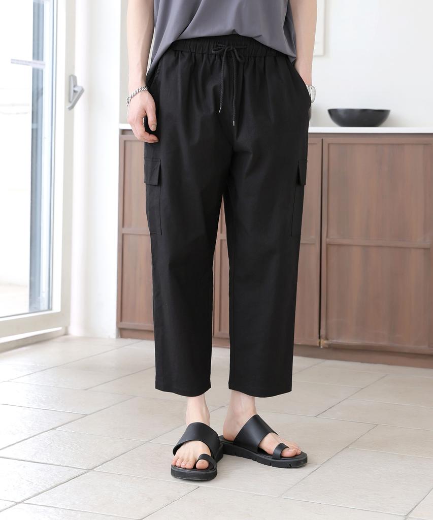 Jikeulib Elastic Waist Spandex Pocket Crooked Wide Pants