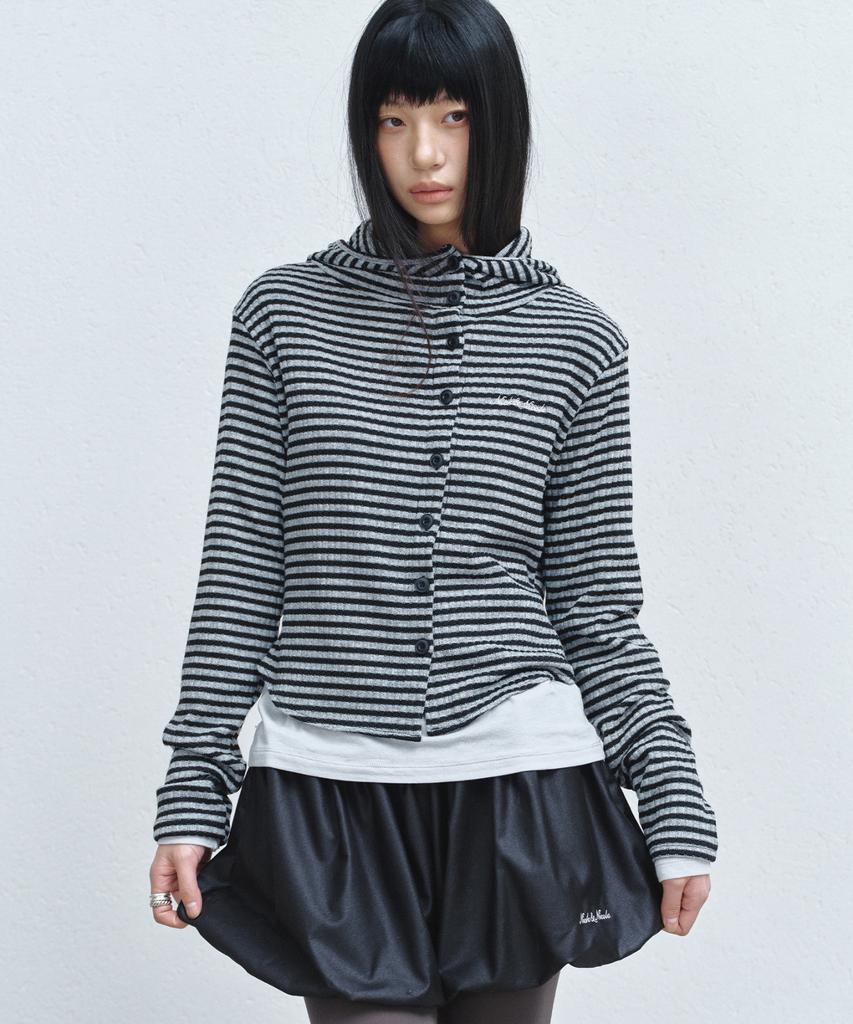 Nigaennikol Stripe Hood Top_Gray