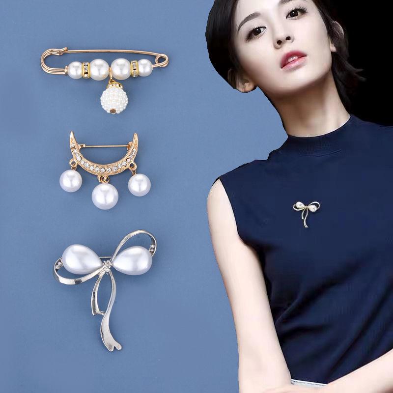 French Pearl Anti-Exposure Blazer Insert Accessory Single Pin Brooch Mourning Brooch