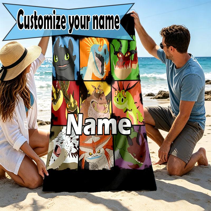 Custom Name Personalized How to Train Your Dragon Print Beach Towel, for Trip Camping Beach Party Home Decor, Birthday Gift for Family & Friends