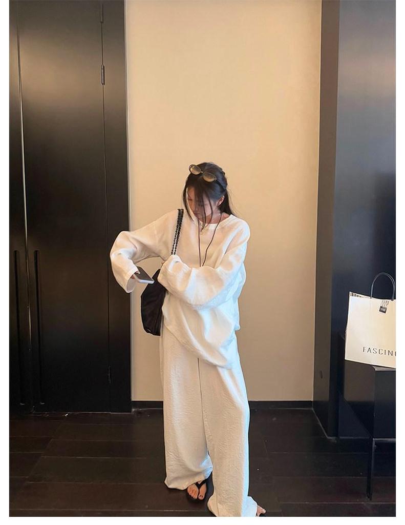 Superniniyy Wrinkled Texture Drawstring Wide-Leg Casual Pants for Women