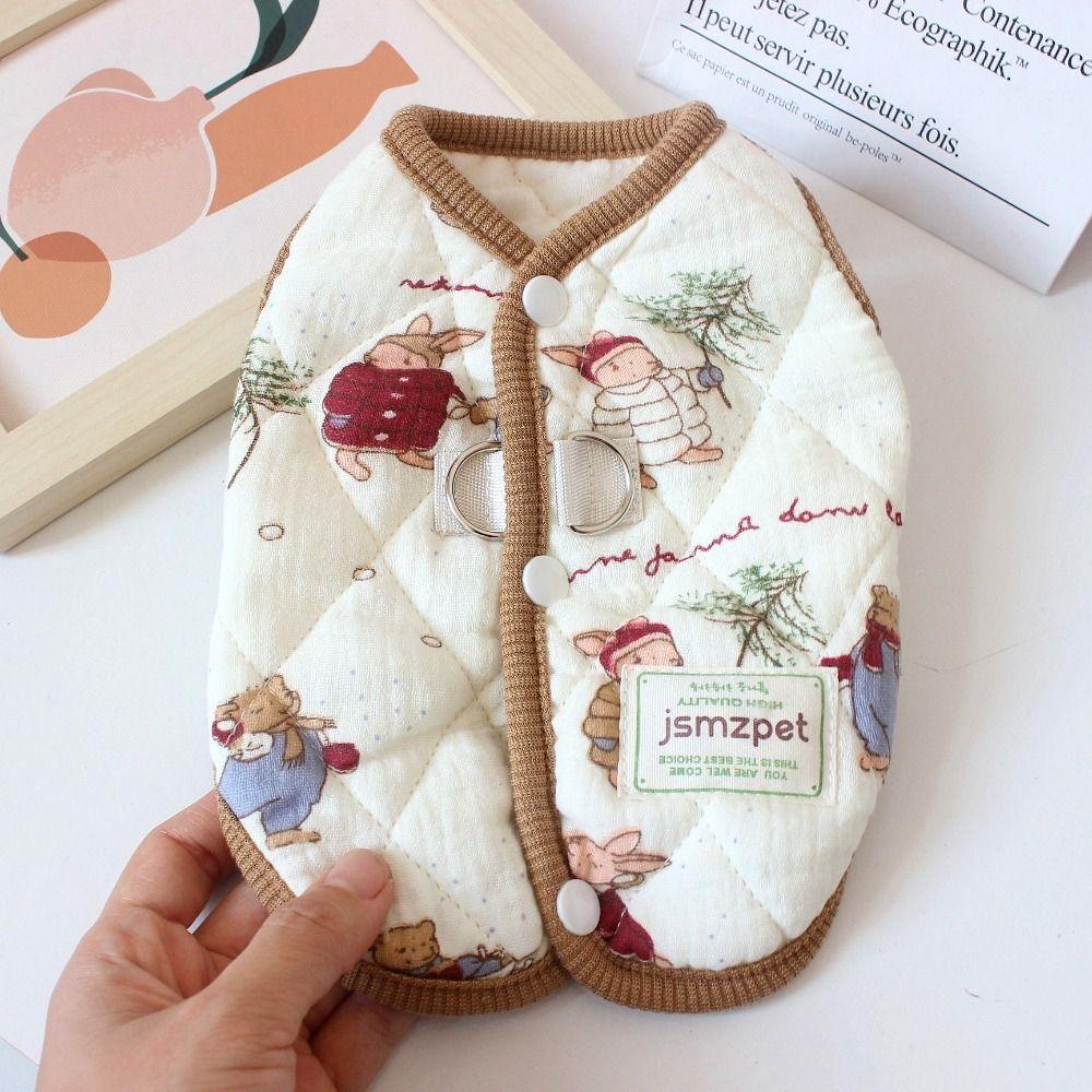 Cute Rabbit Printed Pet Dog Clothes Cat Clothes Thickened Teddy Bear Coat with Velvet Jacket Winter Warm Puppy Clothes Vest