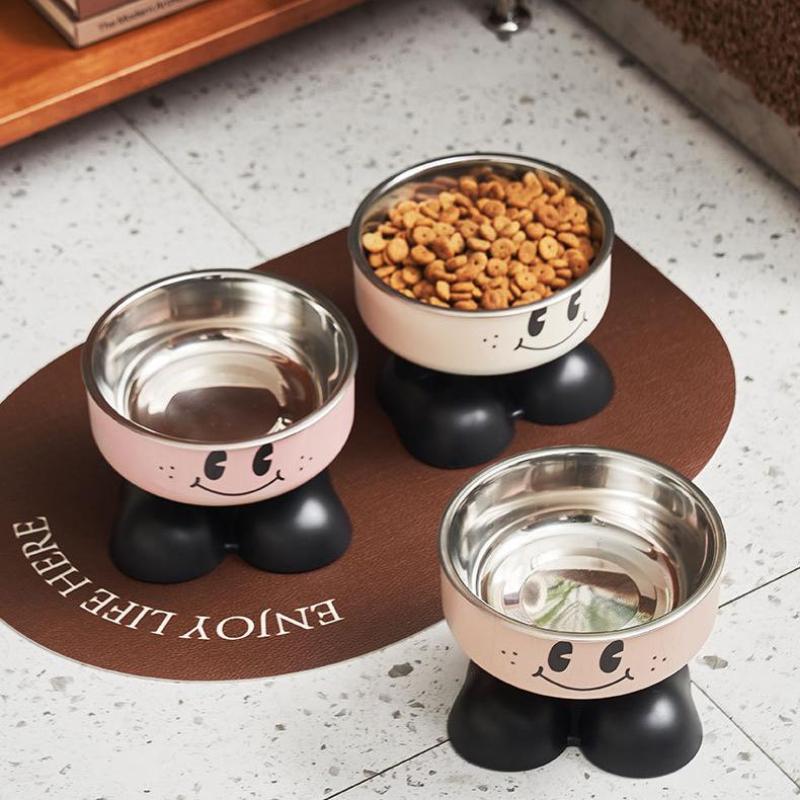 Cute Cartoon Elevated Cats Feeder Bowl Pet Neck Protection Stylish Stainless Steel Large-Capacity Anti-Choking Raised Pet Bowl