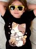 New Summer Girls Clothes Cartoon Cute Cat Graphic T Shirt Short Sleeve Tops for Girls  Casual Children's Clothing