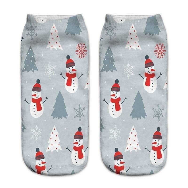 Calcetines estampados navideños Papá Noel, muñeco de nieve, ciervo, calcetines de algodón para barco, zapatos cálidos de invierno, Peds