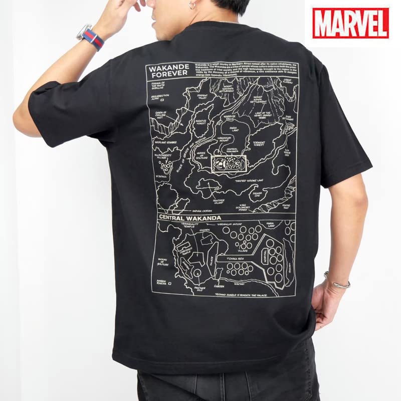 EVERSOUL Marvel T-Shirt, Short Sleeve, Black Panther, Avengers, Iron Man, Venom, Hulk, Movie Gift, Men's, Black, XL [Parallel Import]