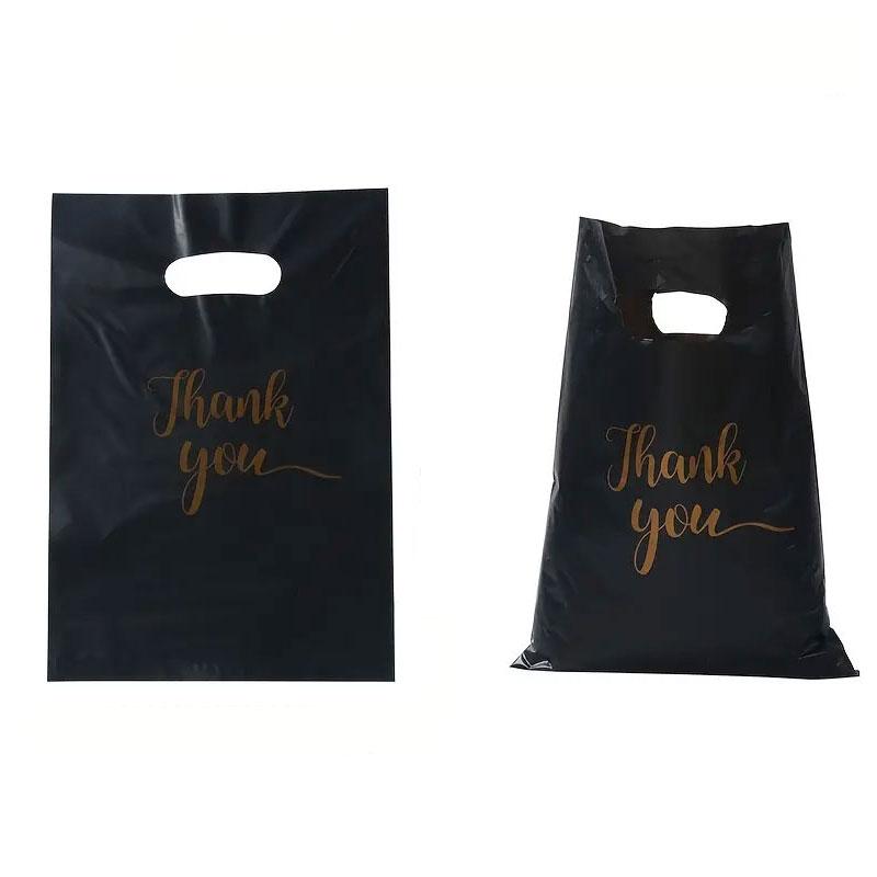 

100 шт. Пластиковый пакет для покупок с надписью «Спасибо» с ручкой, полиэтиленовый пакет для вырубки товаров для малого бизнеса в розничной торговле 15x20cm чёрный