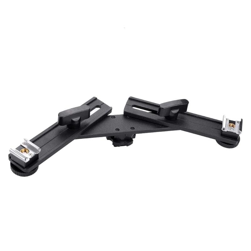 Double Hot Shoe Mounting Bracket Camera Video Speed Light Flash Holder Stand for Photography Studio Accessories