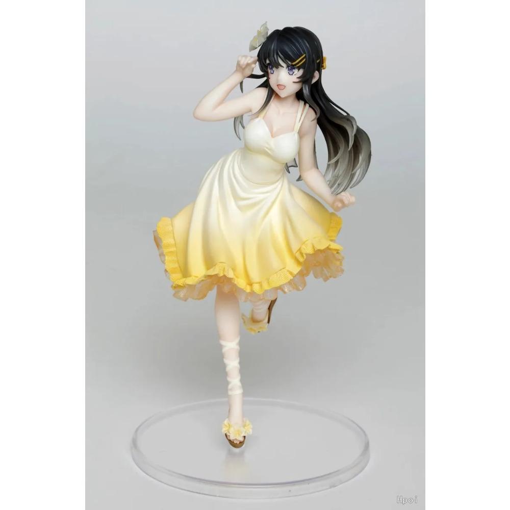 20CM Anime Figure Sakurajima Mai Anime Youth Pig Head Boy Will Not Dream Of Bunny Girl Senpai Sitting Yellow Dress Model Toys