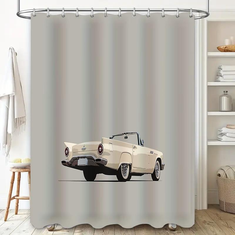 Vintage Ford Thunderbird Car Shower Curtain Retro Automotive Classic Car Bathroom Decor Waterproof Vintage Car Lover Gift