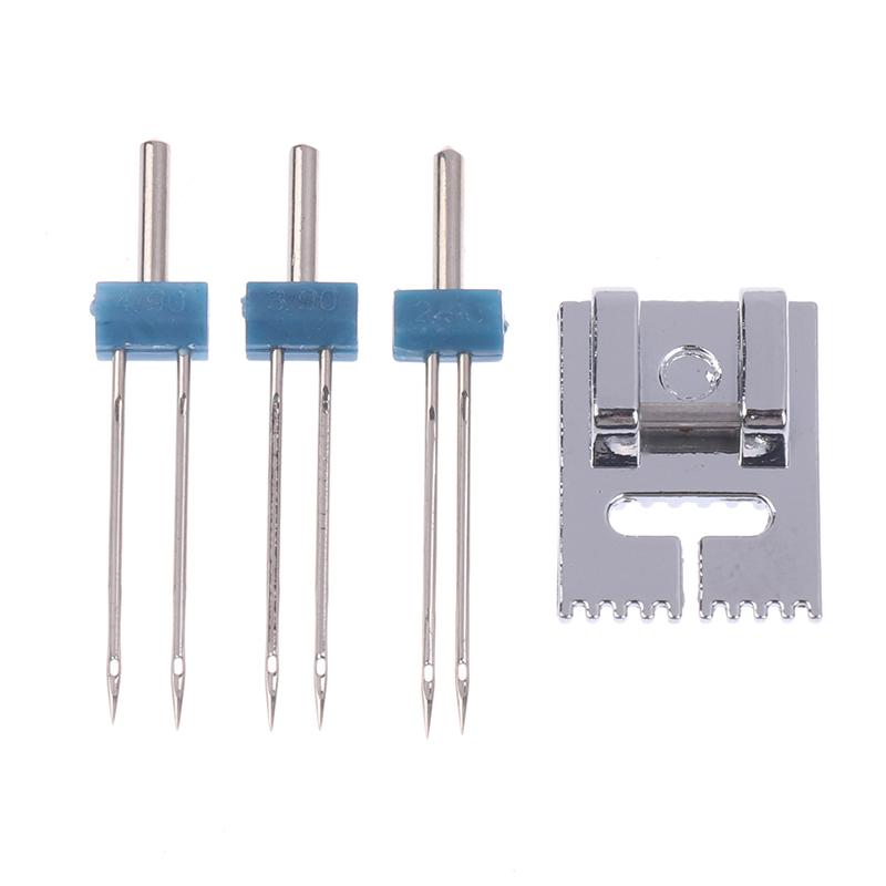 9 Groove Pintuck Presser Foot + 3 Pcs Double Head Sewing Machine Needles 3 Size 2/3/4Mm For Household Sewing Machine Accessories