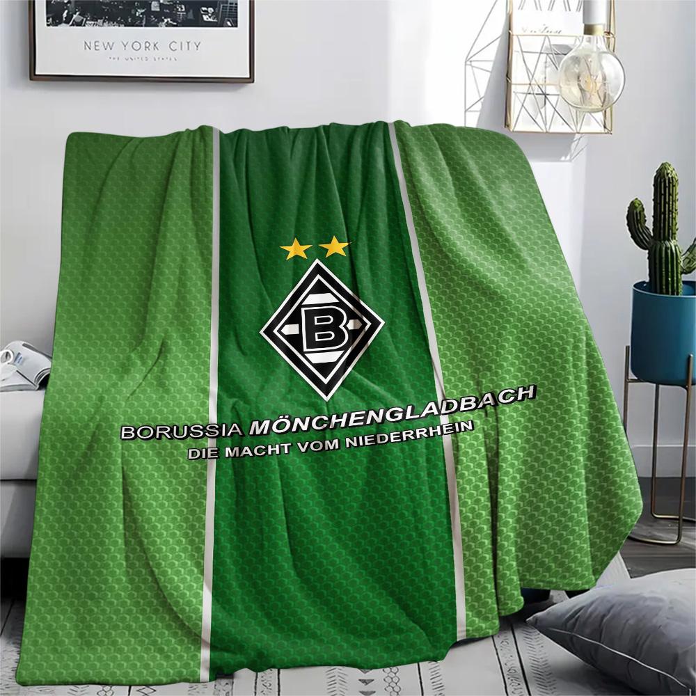 1 szt. Koc Flanelowy z Nadrukiem Borussia Mönchengladbach Wysokiej Jakości Ciepły Komfortowy Pokrycie na Wszystkie Pory Roku Idealny na Prezenty Wystrój Domu