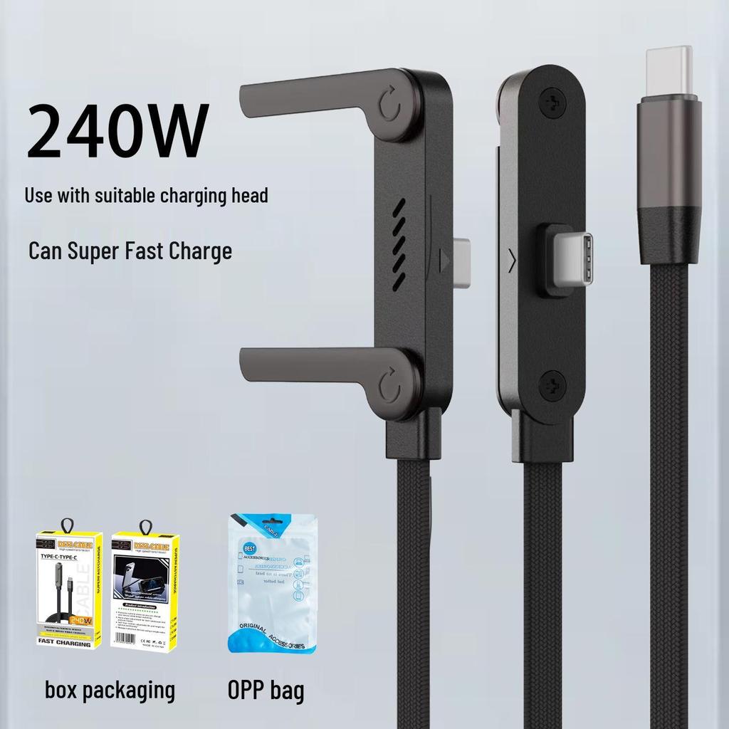 240W Elbow Phone Holder Cable, TPC Fast Charging & Data Cable for Apple 17 & Huawei
