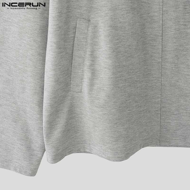 INCERUN Men Oversized Tie Up Long Sleeve Solid Casual Loose Pullovers Tops