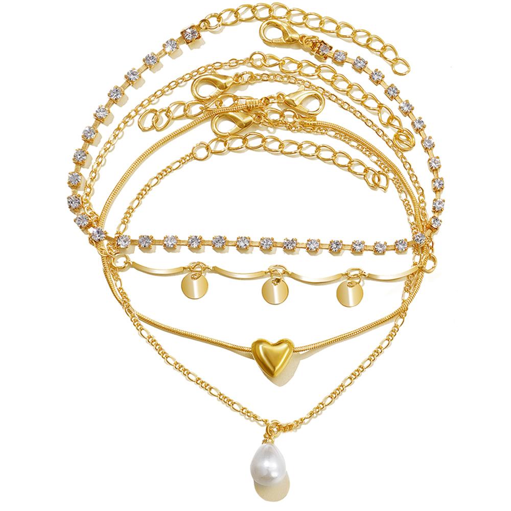 4dílná sada módních doplňků letní plážové barefoot sandály náramek kotník noha ženy