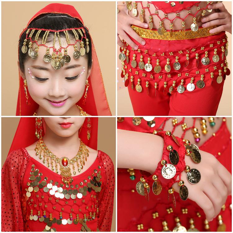 Costume da Danza Indiana per Bambini: Costume per Esibizione di Danza del Ventre e Minoranze dello Xinjiang per Bambina