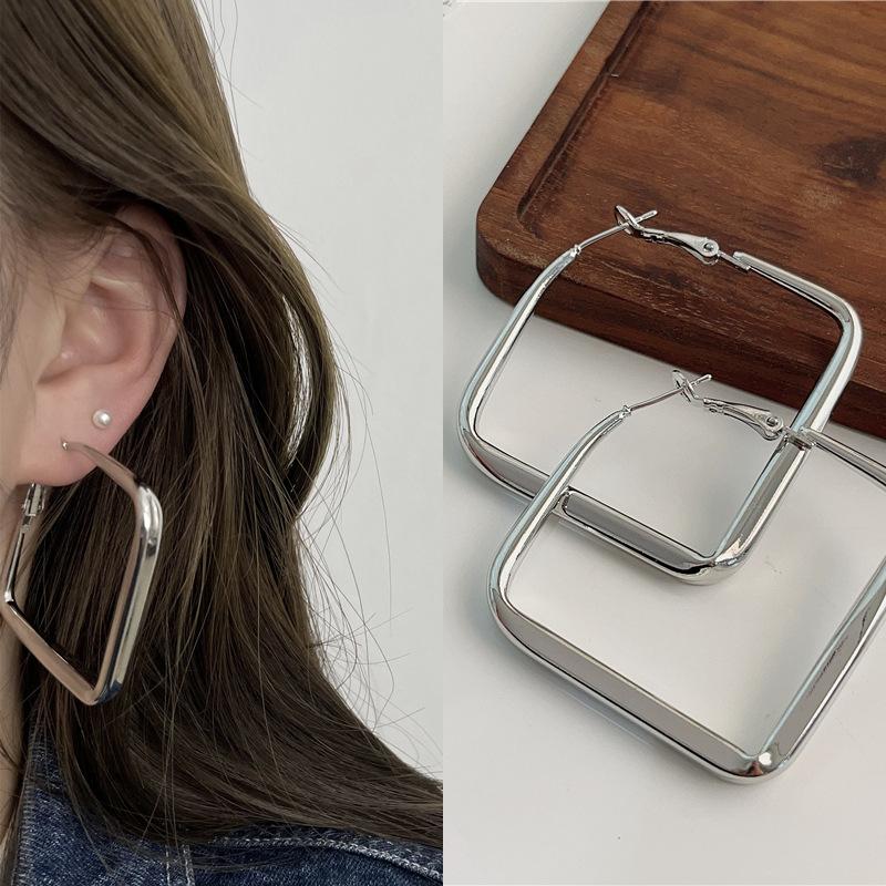 2pair Gold Sliver Color Square Hoop Earrings for Women Punk Geometric Huggies Earing Bijoux Hip Hop Party Jewelry Set Trend Gift
