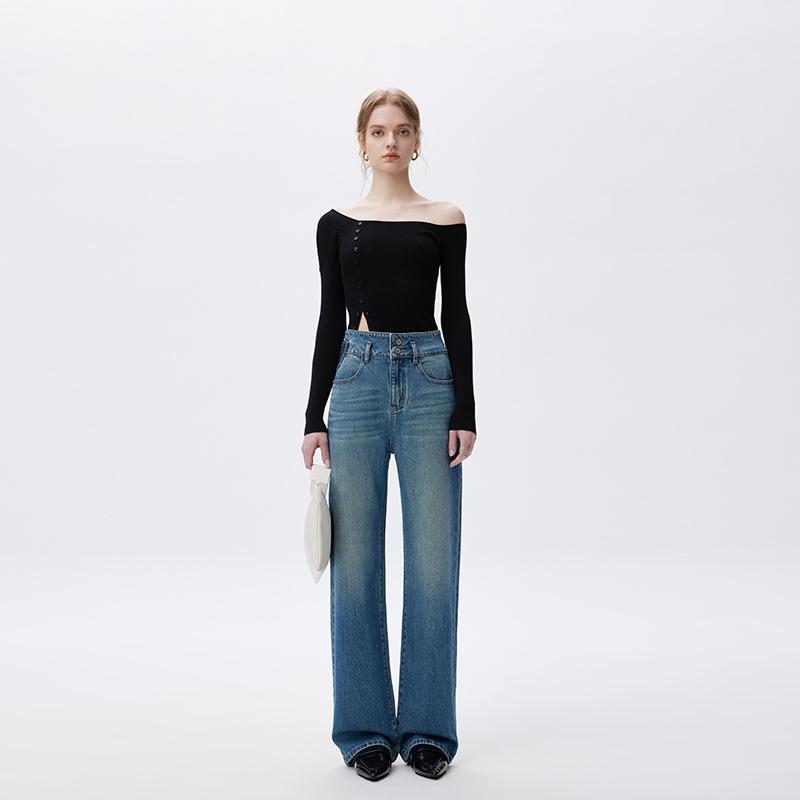 2026 European Style High-End Women s Wide Leg Summer Jeans - High Waist, Loose Fit, French Luxury, Floor-Length 26