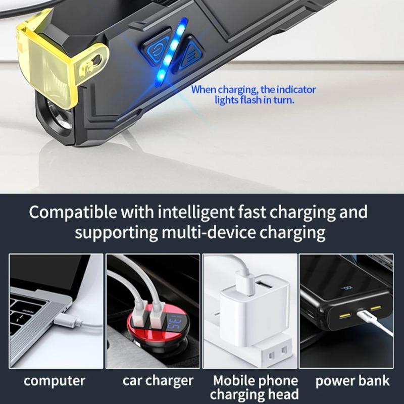 Nowa latarka LED RGB z bocznym światłem, ładowana przez USB, światło UV, magnetyczna lampa robocza, przełącznik dotykowy do użytku na zewnątrz, w sytuacjach awaryjnych, na kempingu