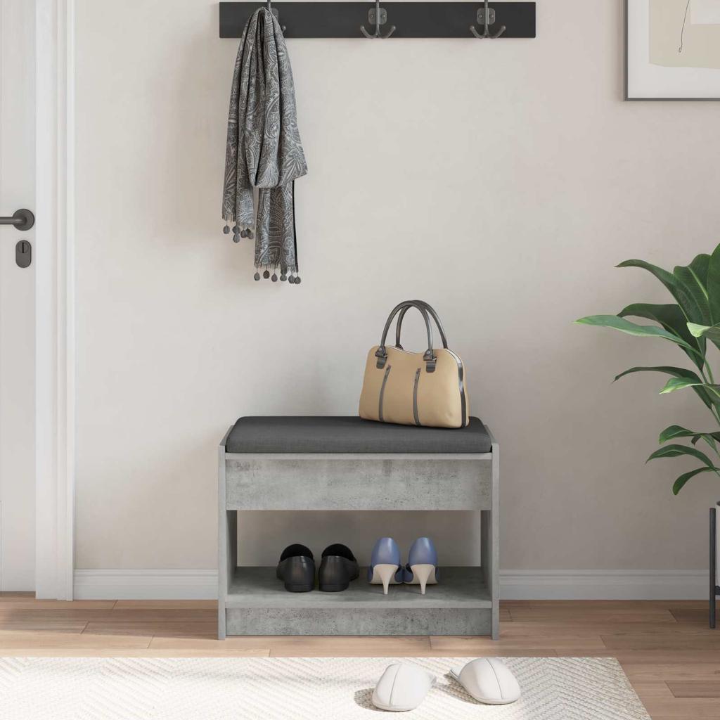 Hall Bench with Cushion and Shelf Concrete Grey 63 X 38 X 45 Cm