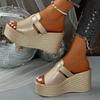 Women's Gold Platform Wedge Sandals Summer 2025 Thick Bottom Non Slip Beach Slippers Woman Fashion Peep Toe High Heel Sandalias