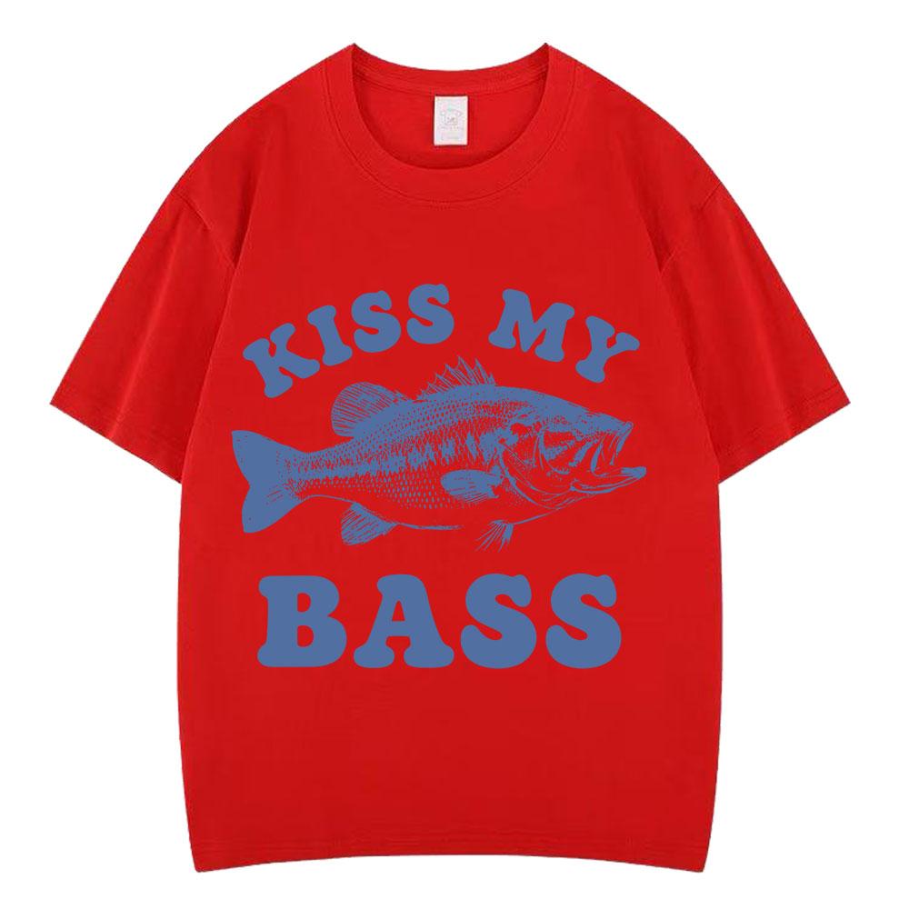 Retro Fishing T Shirt Kiss My Bass Funny Meme Tshirt Unisex Unisex Fashion Clothing T Shirt Summer Cotton Casual Tshirts Streetwear