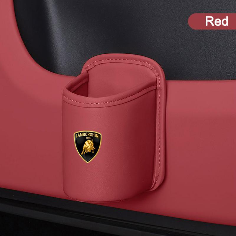 Car Door Water Cup Holder Back Seat Drink Rack Leather Storage Box For Lamborghini Urus Huracan Aventador Premium Accessories