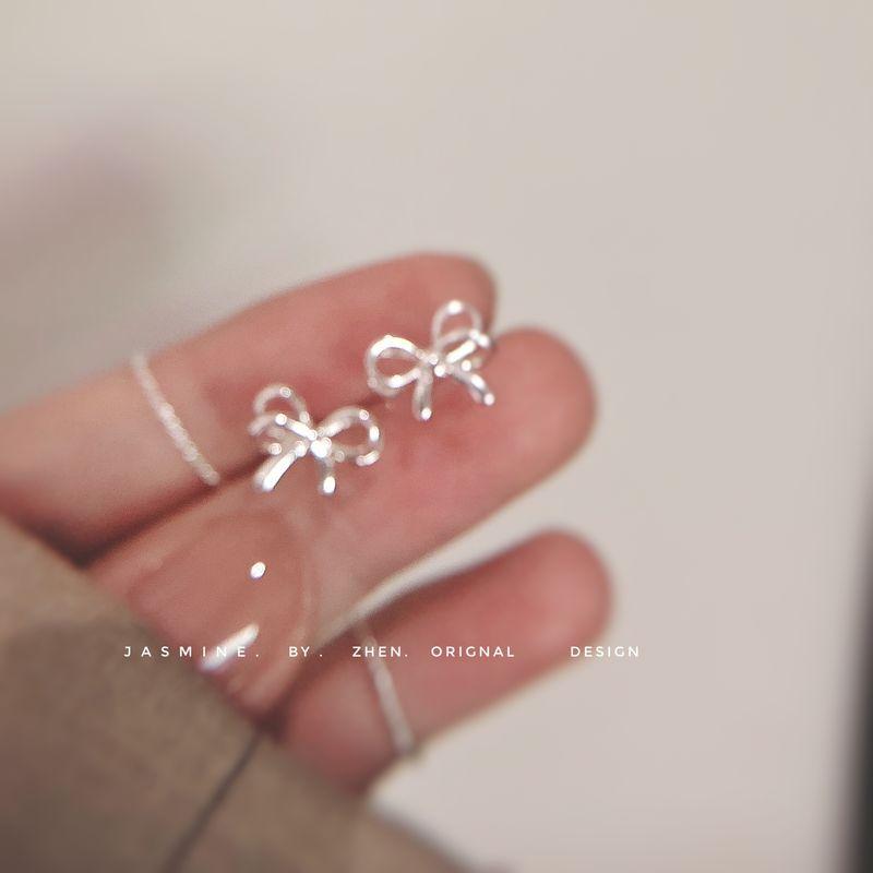 

Niche Style 925 Sterling Silver Butterfly Ribbon Fancy Auricular Needle Bright Butterfly Ribbon Stud Earrings