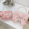 Fashion Synthetic Leather Princess Bag Pearl Decorated Handheld Pearl Handbag Children's Fashion Bag Girl