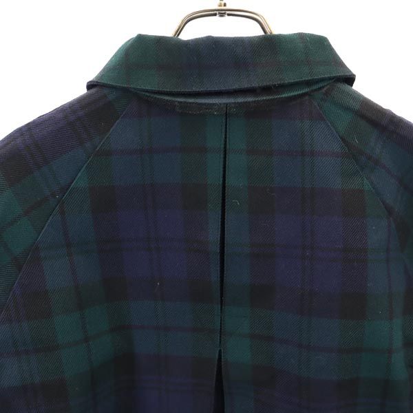 Mackintosh check Long sleeve Stainless collar coat 34 green x blue Women Used