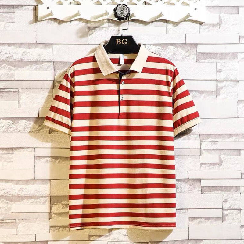 

Летняя мужская футболка-поло VANAQ с коротким рукавом, полосатый тонкий топ с лацканами, повседневная футболка в корейском стиле 3XL