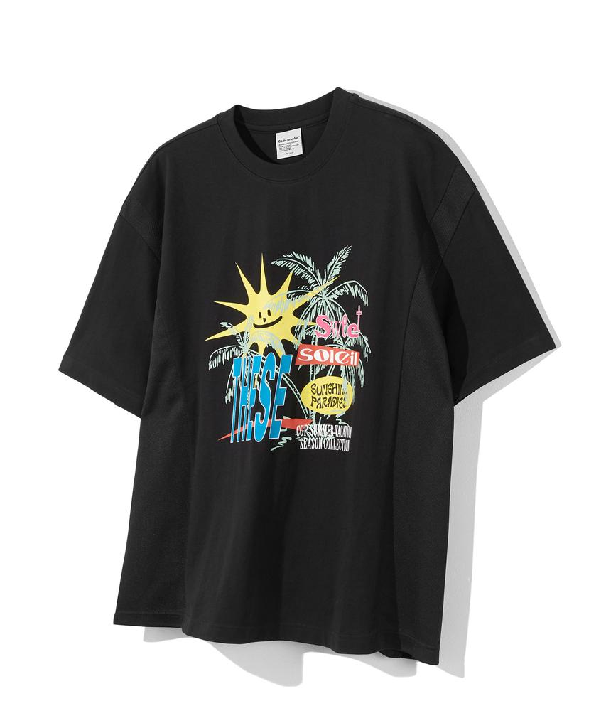 Code Graphy Sunshine Paradise Side Mesh Short Sleeve T-Shirt_Black