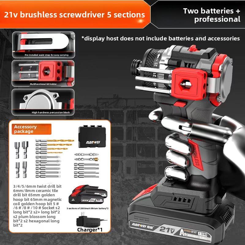 NANWEI Brushless Electric Drill, Cordless, Impact Drill Bit, Household Screwdriver, 55 Nm, 21 Volts, Impact-type, Lithium-ion Battery Powered Tool.