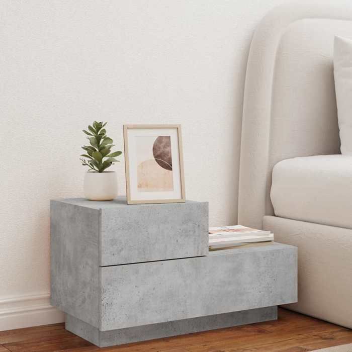 Table de chevet - Maison Exclusive - Gris béton - LED RVB avec USB - 70 x 36 x 40,5 cm
