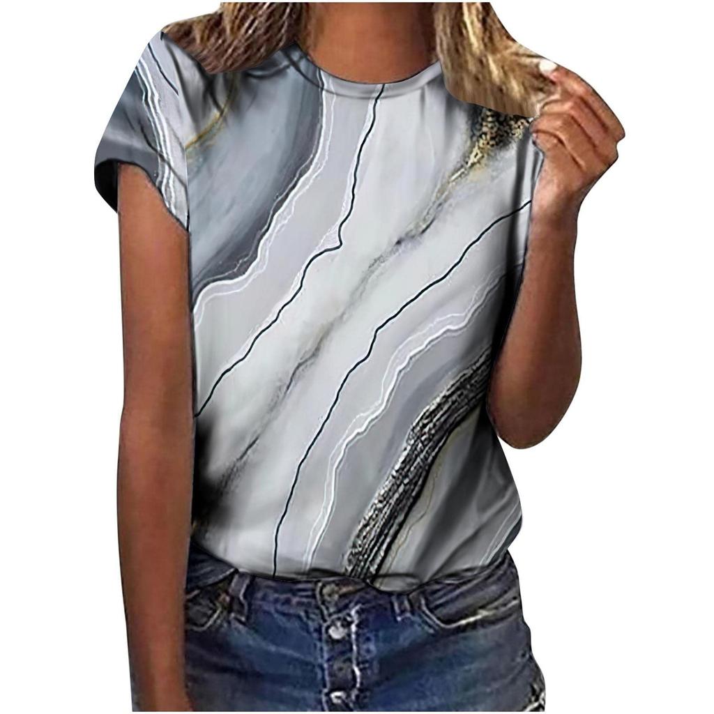 2025 New Summer Temperament Women's Sunrise Printed Women's T-shirt Round Neck Short Sleeve Street Casual Daily Basic Tops