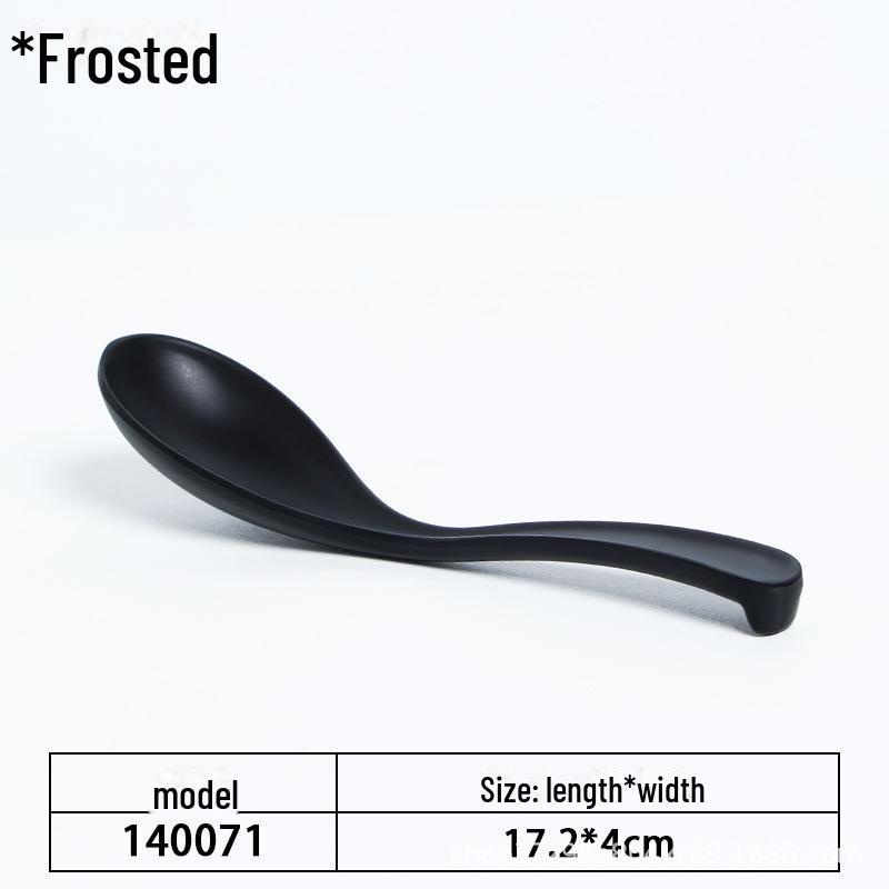 A5 Black Matte Melamine Long Handle Soup Spoon - Food Grade Porcelain Imitation for Restaurants, Hotels, and Hot Pots.