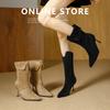 Tall Elastic Skinny Boots Autumn and Winter Pointed High Heel Boots Skinny Heel Medium Boots Sleeves Martin Boots
