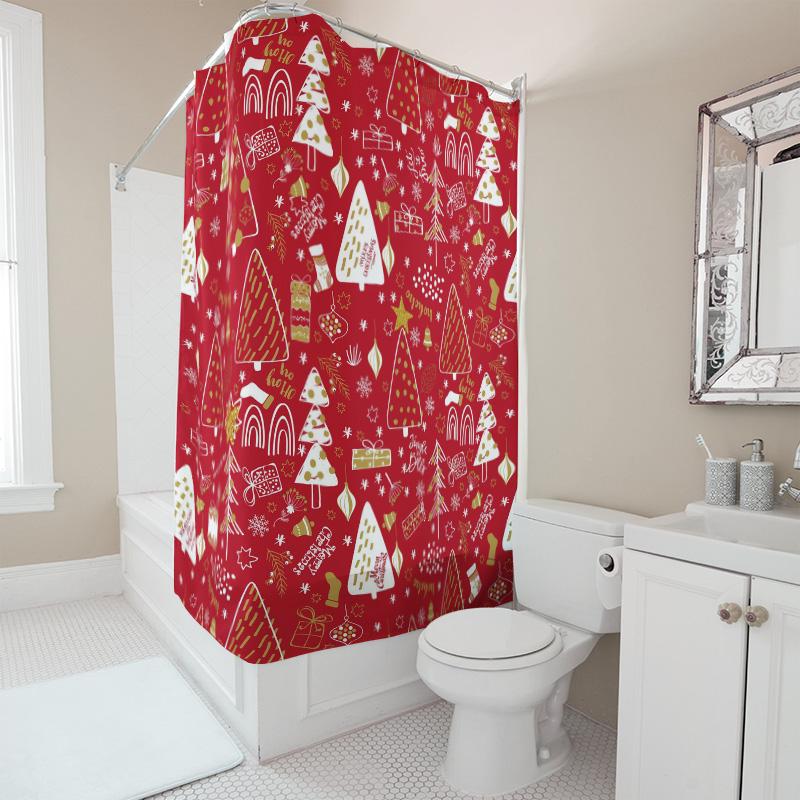TU Shower Curtain Christmas Holiday Festive Winter Trees Snowflake Pattern Bathroom Decor Waterproof Fabric Xmas Home Decor