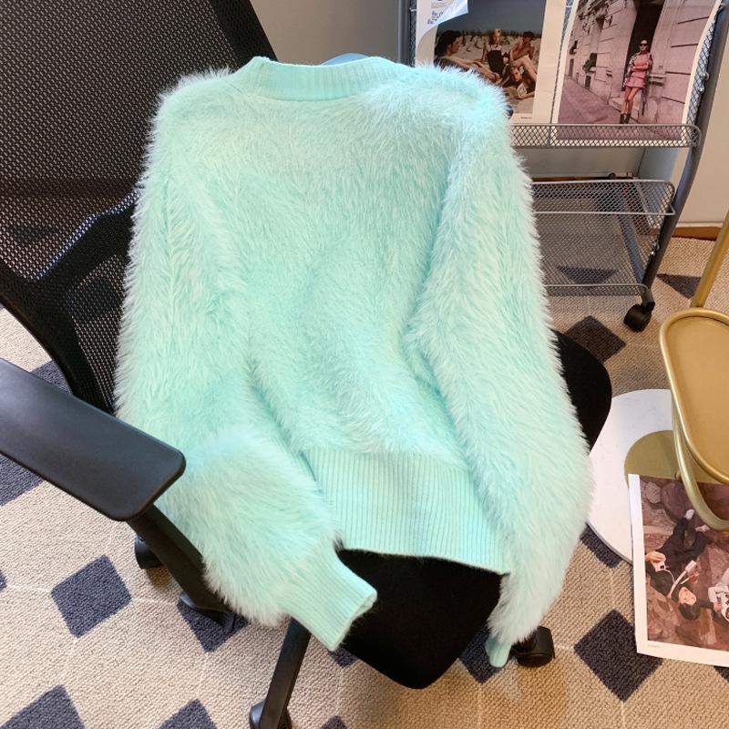Autumn and winter mink velvet small fragrant jacket temperament explosion thin top fashion foreign style knitted women's outer cardigan