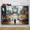 2D плоскость, 1 2D плоскость фоновый баннер - Дизайн Стимпанк, с шестеренками, часами и индустриальным городским пейзажемDJH